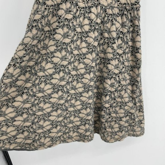 Deletta Anthro grey tan  floral eyelet Brushed Terra skater dress cap sleeve - Picture 4 of 16